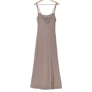 Birdy Grey Dusty Pink Bridesmaid Maxi Dress Side Slit Size S Drapey Front Formal